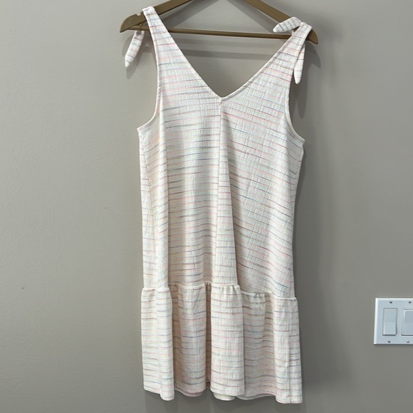 LOFT Cream Tie Shoulder Dress with neon threading accents in size SP - Picture 4 of 8